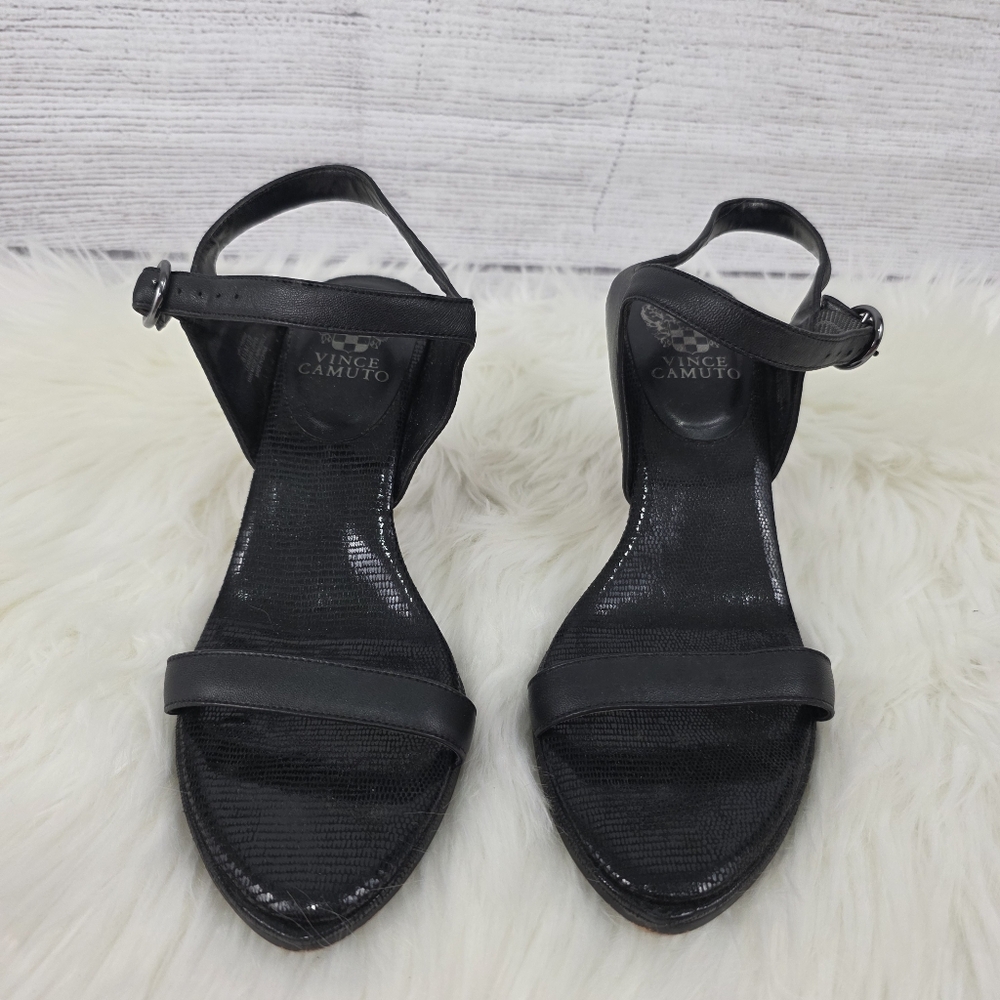 Vince Camuto Black Lynona Leather Strappy Heels Pumps Sandal